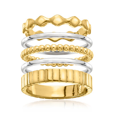 Silver and 14kt Gold-Plated Jewelry Set: Five Stackable Rings