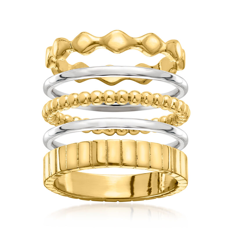 Silver and 14kt Gold-Plated Jewelry Set: Five Stackable Rings image number 0
