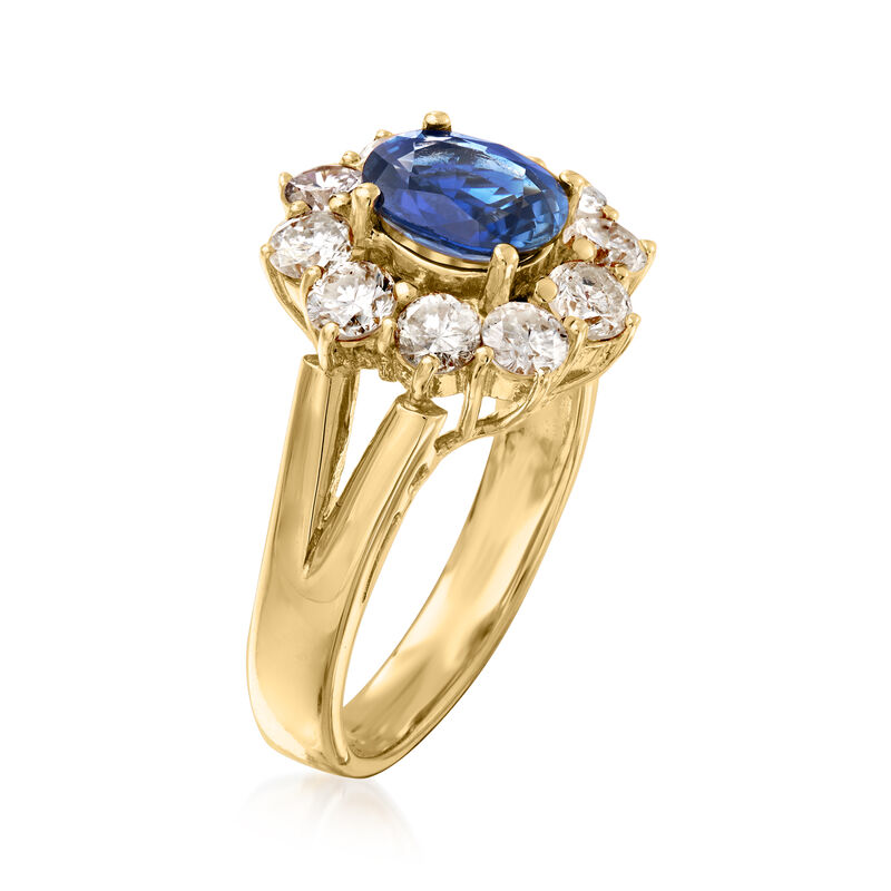 C. 1980 Vintage 1.24 Carat Sapphire and 1.14 ct. t.w. Diamond Ring in 18kt Yellow Gold image number 2