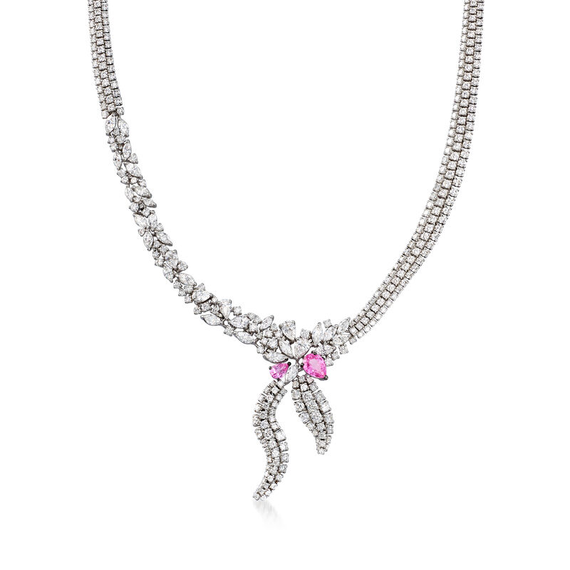 C. 1990 Vintage Stefan Hafner 19.15 ct. t.w. Diamond and 2.00 ct. t.w. Pink Sapphire Necklace in 18kt White Gold. 16&quot; image number 0