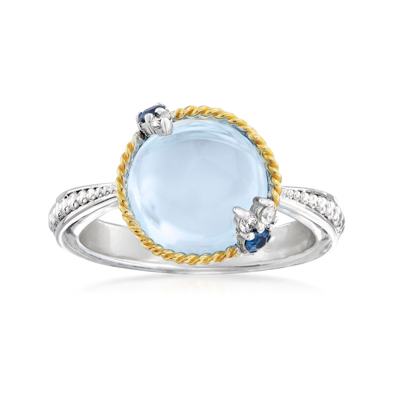 Andrea Candela &quot;Dulcitos&quot; 4.89 Carat Swiss Blue Topaz and .10 ct. t.w. Sapphire Ring in Sterling Silver and 18kt Yellow Gold image number 0