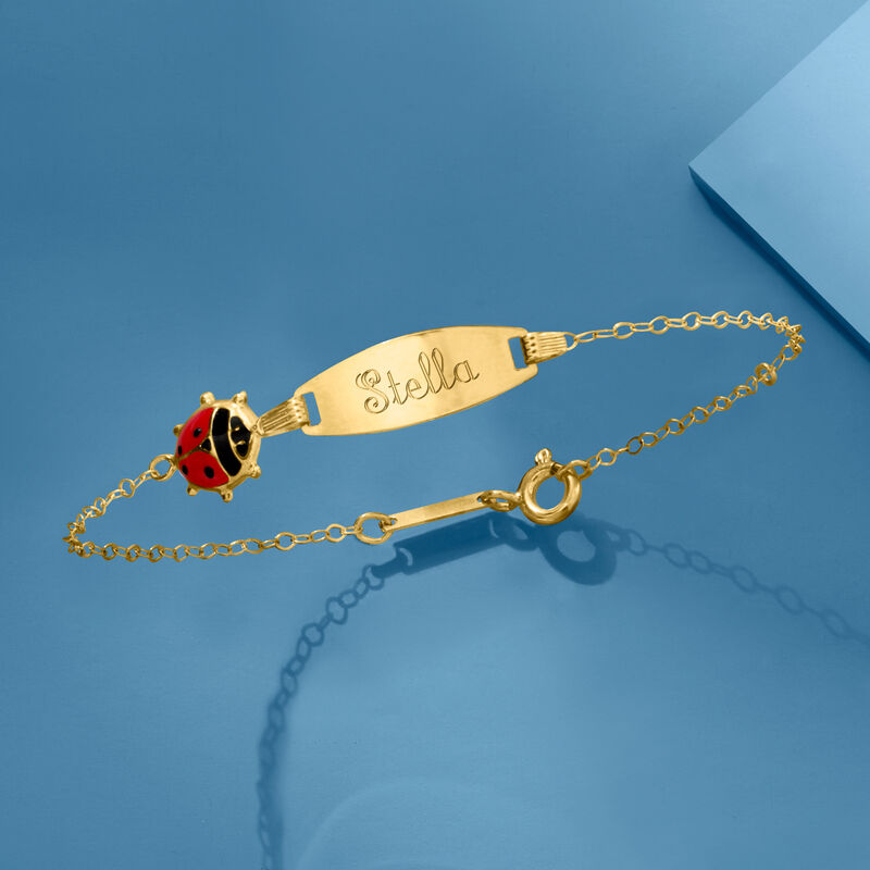 Child's 18kt Yellow Gold Personalized ID Bracelet with Red and Black Enamel Ladybug image number 1