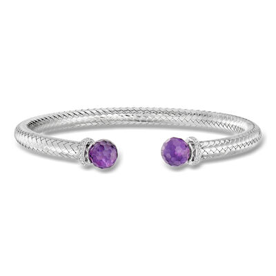 Charles Garnier 7.00 ct. t.w. Amethyst and .20 ct. t.w. CZ Cuff Bracelet in Sterling Silver