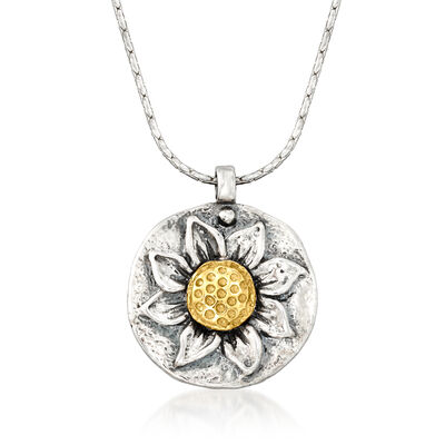 Sterling Silver Sunflower Pendant Necklace with 14kt Yellow Gold