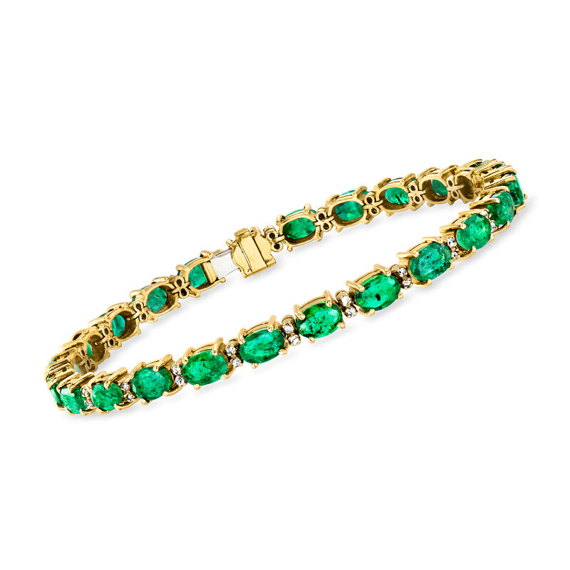 C. 1980 Vintage 8.50 ct. t.w. Emerald and .50 ct. t.w. Diamond Bracelet in 18kt Yellow Gold. 7&quot; image number 0