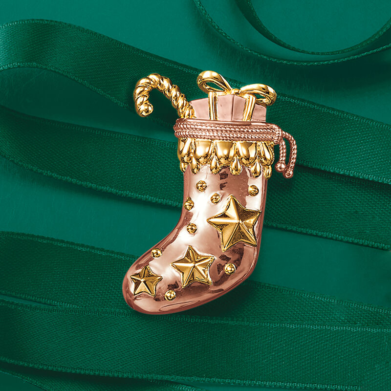Stocking Pin Pendant in 18kt Yellow and Rose Gold Over Sterling Silver image number 2