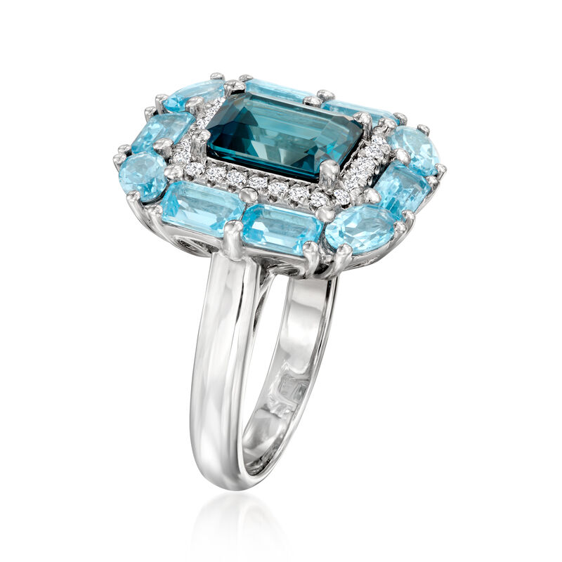4.50 ct. t.w. London and Swiss Blue Topaz Ring with .21 ct. t.w. Lab-Grown Diamonds in Sterling Silver image number 2
