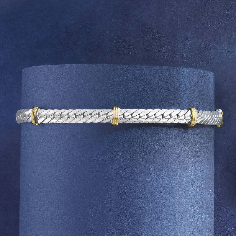 Sterling Silver and 14kt Yellow Gold Cuban-Link Bracelet. 7&quot;