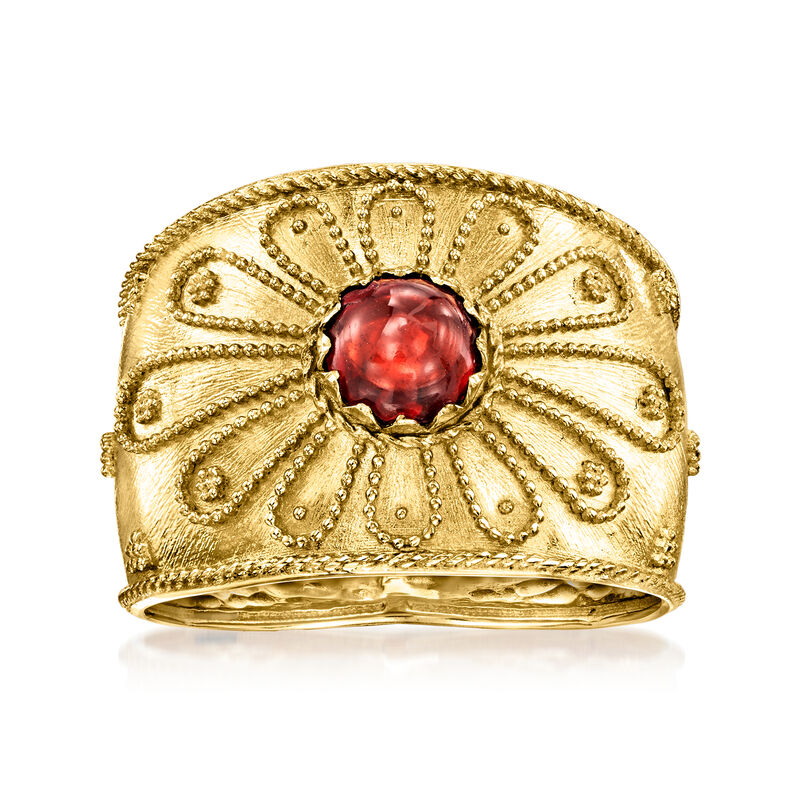 Italian .60 Carat Garnet Etruscan-Style Ring in 14kt Yellow Gold image number 0