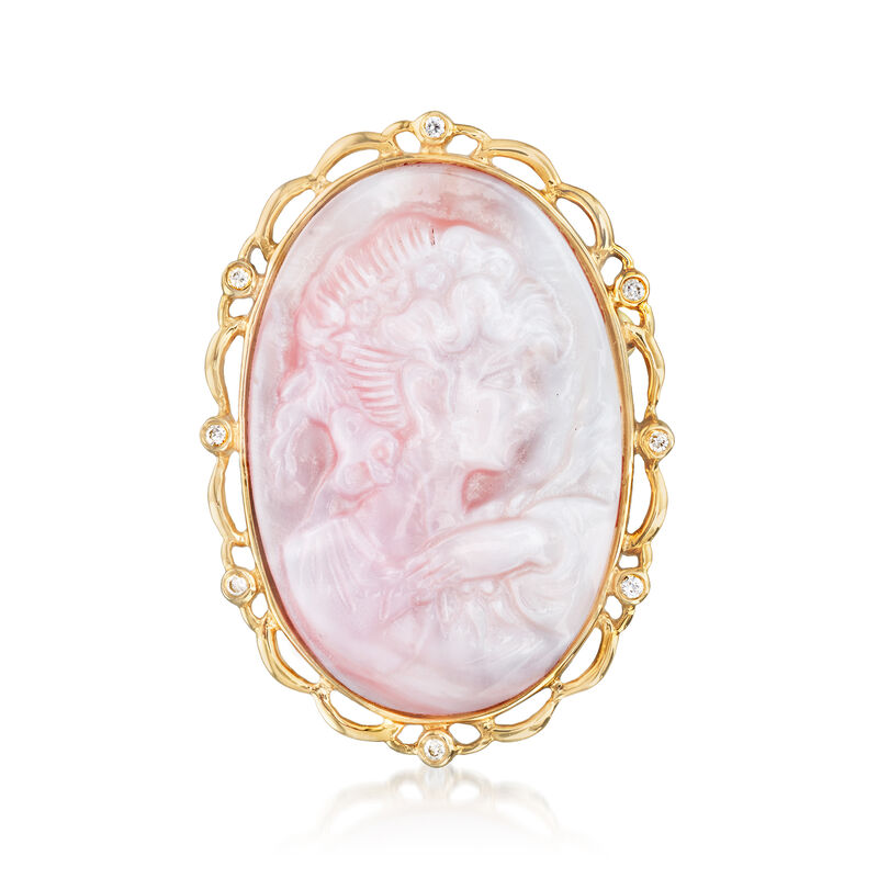Pink Mother-Of-Pearl Cameo Pin/Pendant with Diamond Accents in 14kt Yellow Gold image number 0