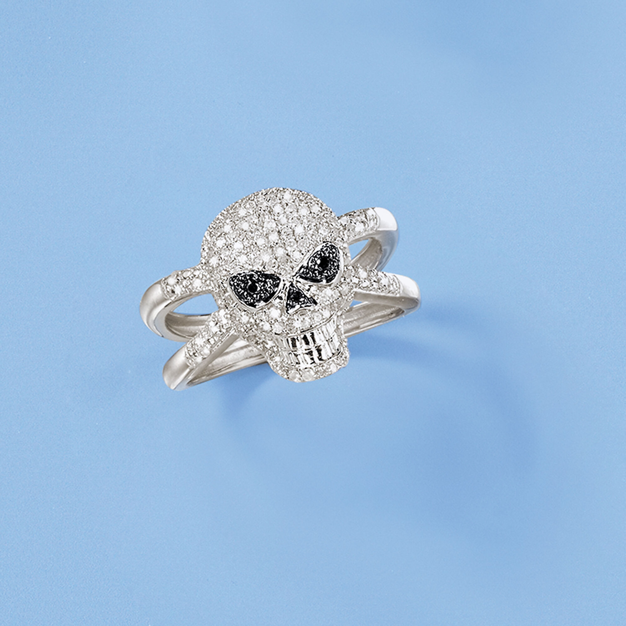 .50 ct. t.w. Black and White Diamond Skull Ring in Sterling Silver