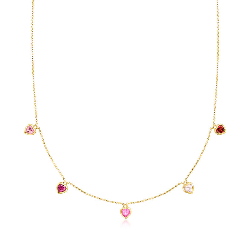 2.90 ct. t.w. Multi-Gemstone Heart Station Necklace in 18kt Gold Over Sterling. 18&quot; image number 1