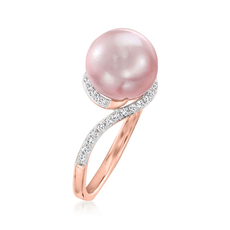 9.5mm Pink Cultured Pearl and .20 ct. t.w. Diamond Ring in 14kt Rose Gold image number 2