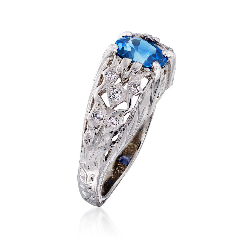 C. 1990 Vintage 1.20 Carat Sapphire and .12 ct. t.w. Diamond Ring in Platinum image number 2