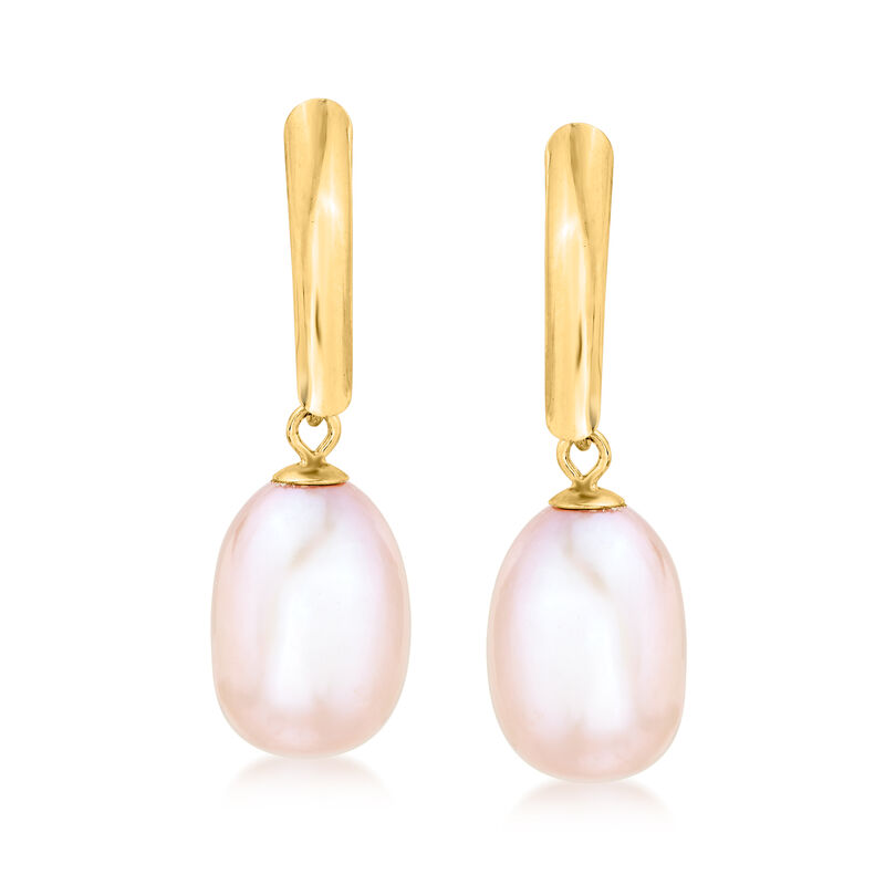 8.5-9mm Pink Cultured Pearl Drop Earrings in 14kt Yellow Gold image number 0