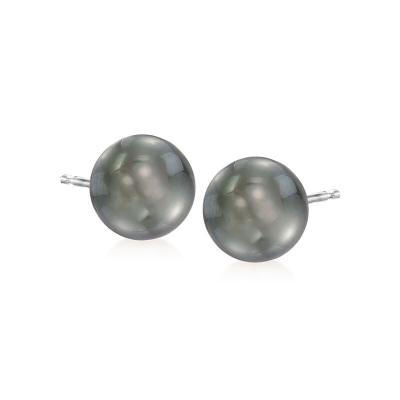 9-10mm Black Cultured Tahitian Pearl Stud Earrings in 14kt White Gold image number 0