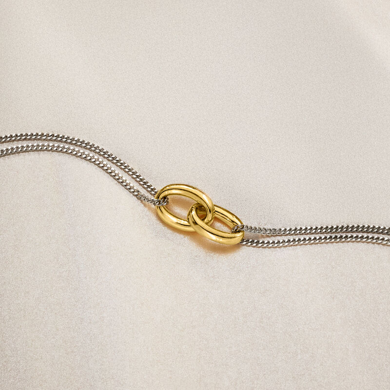 Italian 18kt Gold Over Sterling and Sterling Silver Interlocking Oval Bracelet image number 2