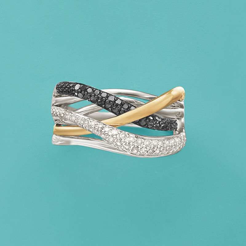 .50 ct. t.w. Black and White Diamond Highway Ring in Sterling Silver and 14kt Yellow Gold image number 3