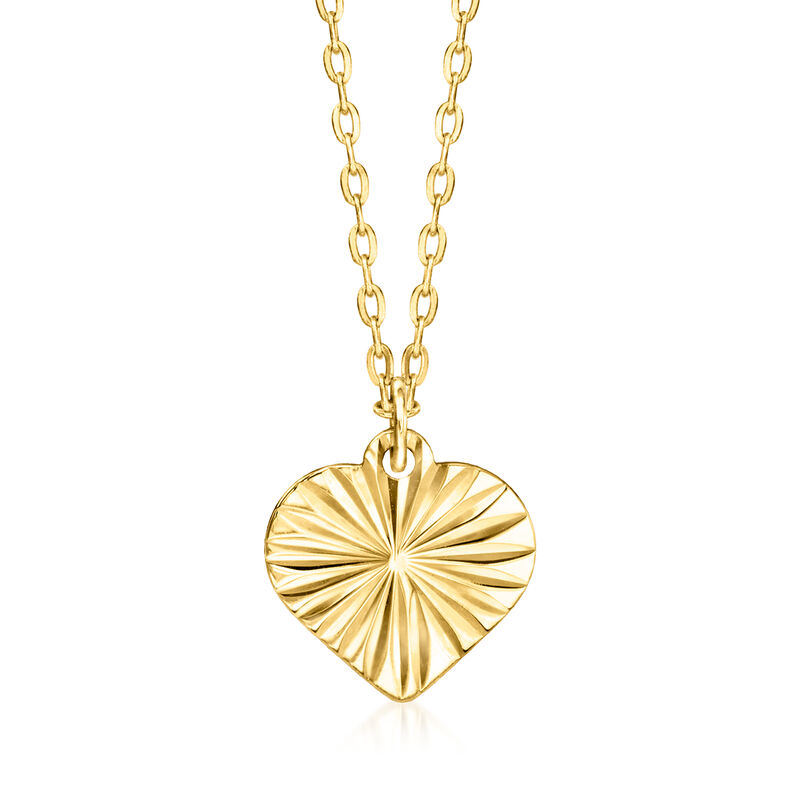 Italian 10kt Yellow Gold Diamond-Cut Heart Necklace. 18&quot; image number 1