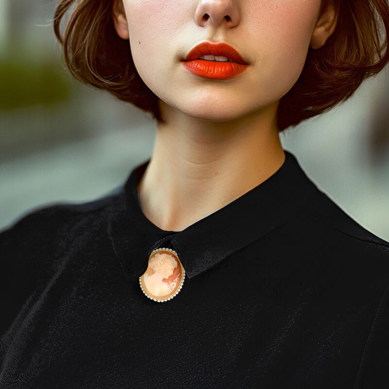 C. 1980 Vintage Brown Shell Cameo Pin/Pendant with 2.5-3mm Cultured Pearls in 14kt Yellow Gold image number 2