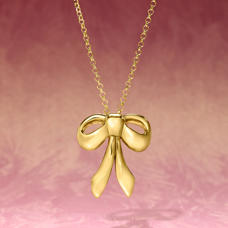 Italian 18kt Gold Over Sterling Bow Pendant Necklace. 18&quot; image number 2