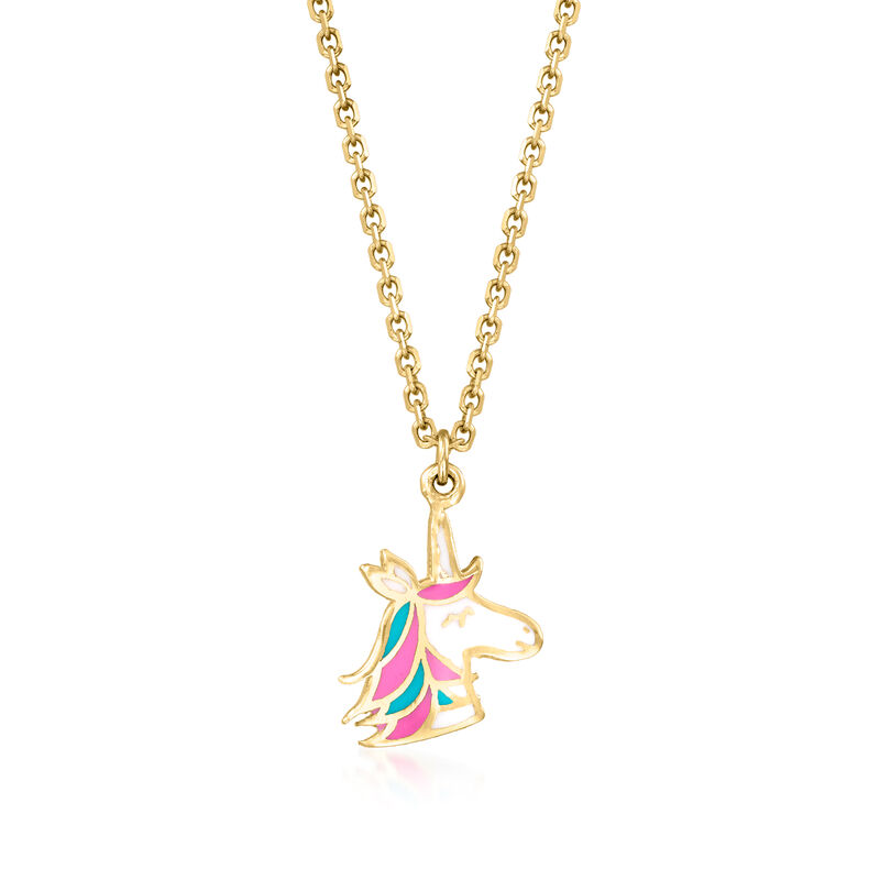 Child's 14kt Yellow Gold Unicorn Pendant Necklace with Multicolored Enamel  image number 0