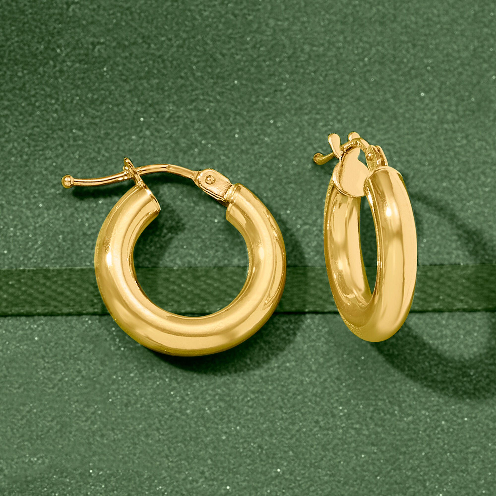 Italian 3mm 18kt Yellow Gold Huggie Hoop Earrings. 1 2