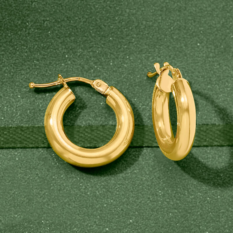 Italian 3mm 18kt Yellow Gold Huggie Hoop Earrings. 1/2&quot; image number 3
