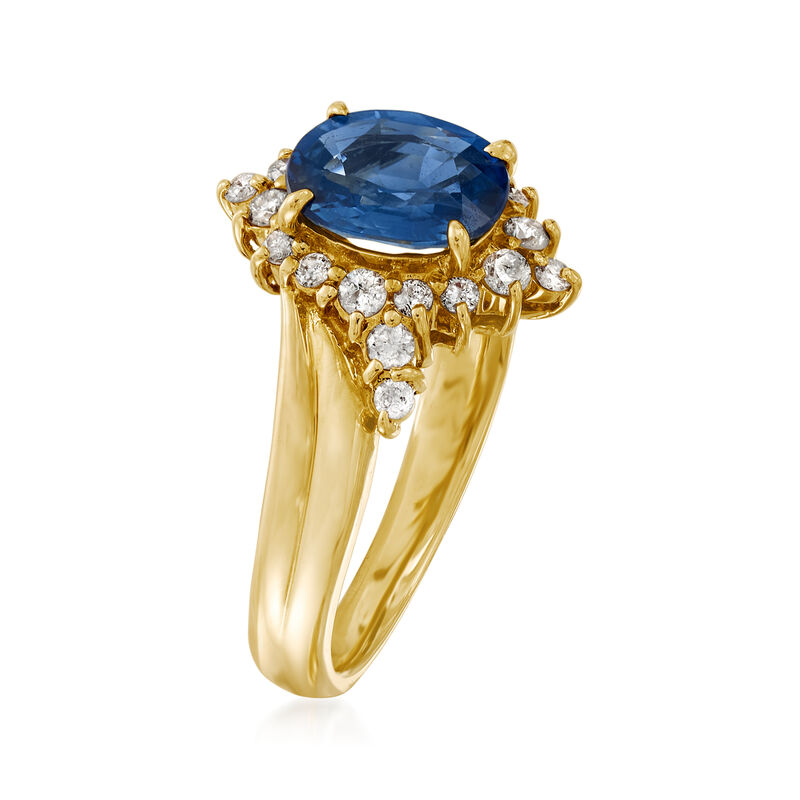 C. 1990 Vintage 1.53 Carat Sapphire and .26 ct. t.w. Diamond Ring in 18kt Yellow Gold. Size 6 image number 2