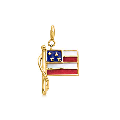 Mother-of-Pearl and 2.30 ct. t.w. Ruby American Flag Charm with Blue Enamel in 18kt Gold Over Sterling