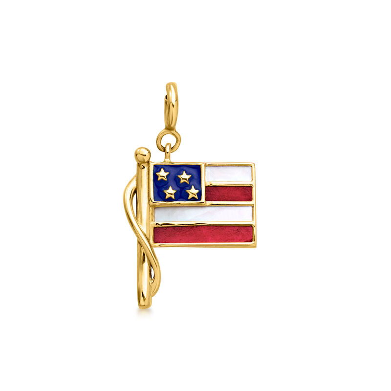 Mother-of-Pearl and 2.30 ct. t.w. Ruby American Flag Charm with Blue Enamel in 18kt Gold Over Sterling  image number 1