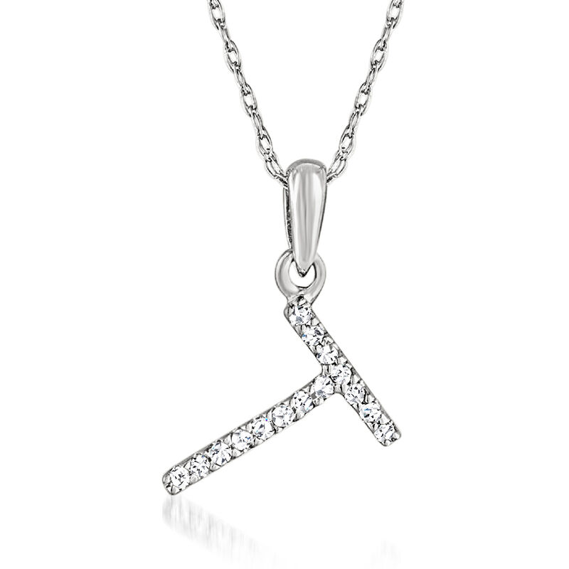 T - Diamond Initial Pendant Necklace in 14kt White Gold. 16" image number 0