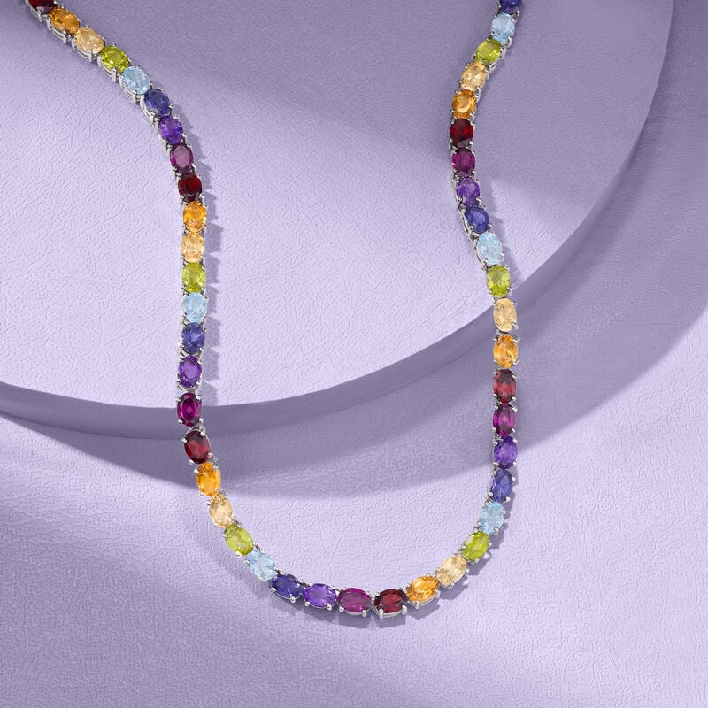 42.60 ct. t.w. Multi-Gemstone Tennis Necklace in Sterling Silver image number 3