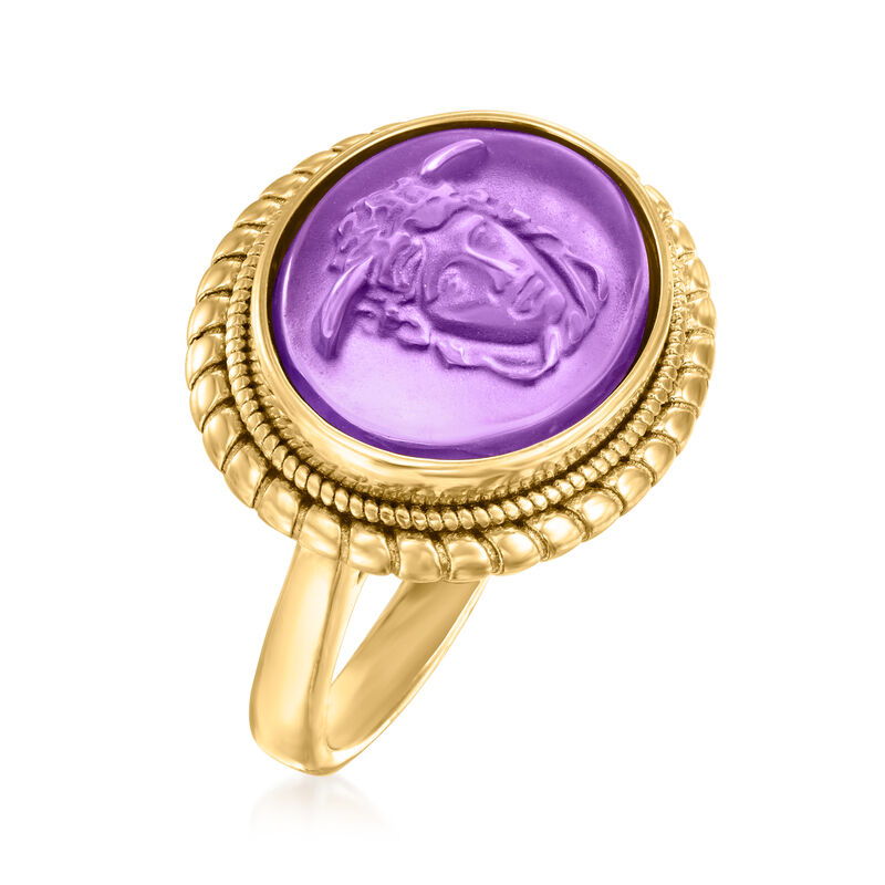 Italian Tagliamonte Purple Venetian Glass Medusa Ring in 18kt Gold Over Sterling image number 2