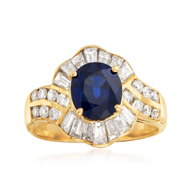 C. 1980 Vintage 1.90 Carat Sapphire and 1.15 ct. t.w. Diamond Ring in 18kt Yellow Gold. Size 6 image number 0
