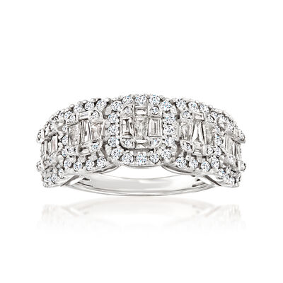 1.00 ct. t.w. Round and Baguette Diamond Ring in Sterling Silver