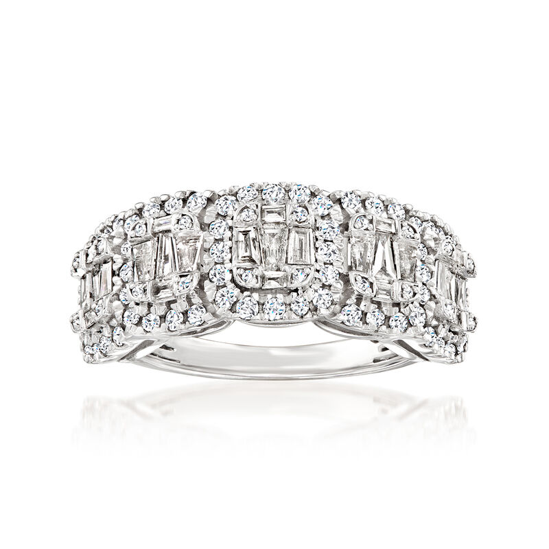 1.00 ct. t.w. Round and Baguette Diamond Ring in Sterling Silver image number 0