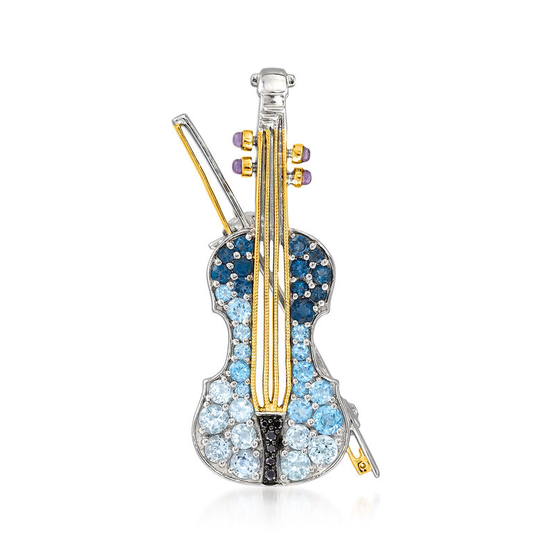 2.36 ct. t.w. Multi-Gemstone Violin Pin/Pendant in Two-Tone Sterling Silver  image number 0