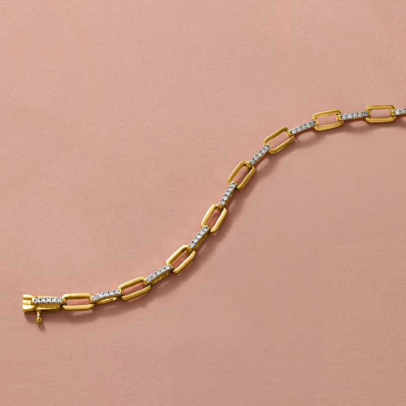 .50 ct. t.w. Diamond Paper Clip Link Bracelet in 18kt Gold Over Sterling image number 3