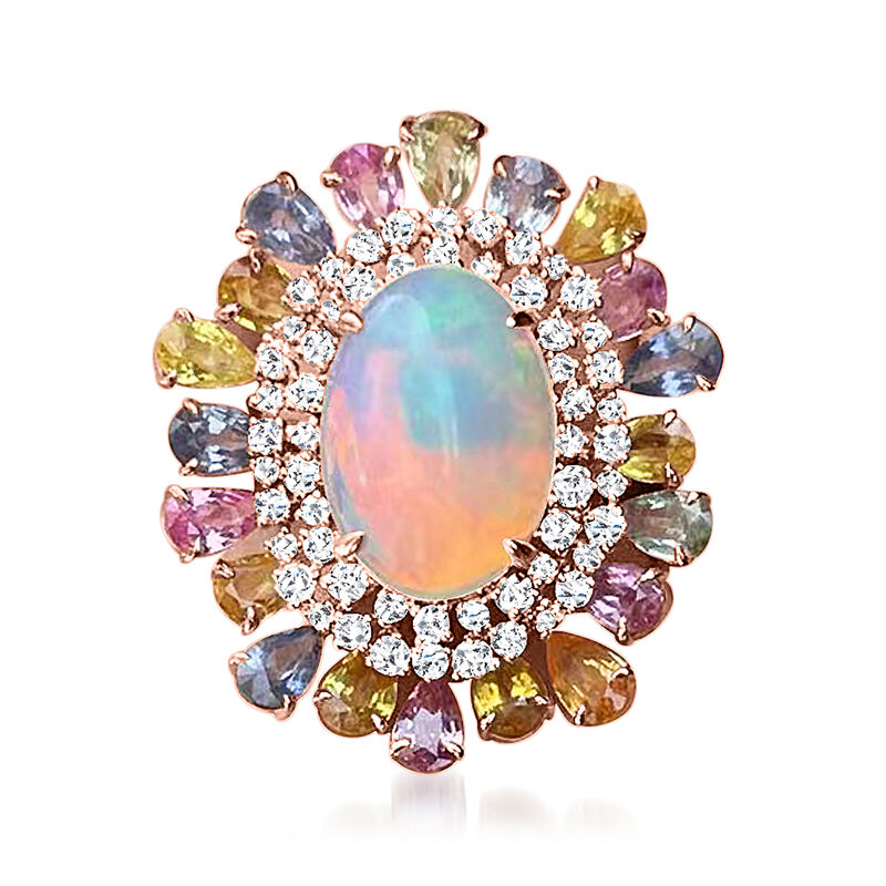 Opal and 5.00 ct. t.w. Multicolored Sapphire Ring with .95 ct. t.w. Diamonds in 18kt Rose Gold. Size 7 image number 0
