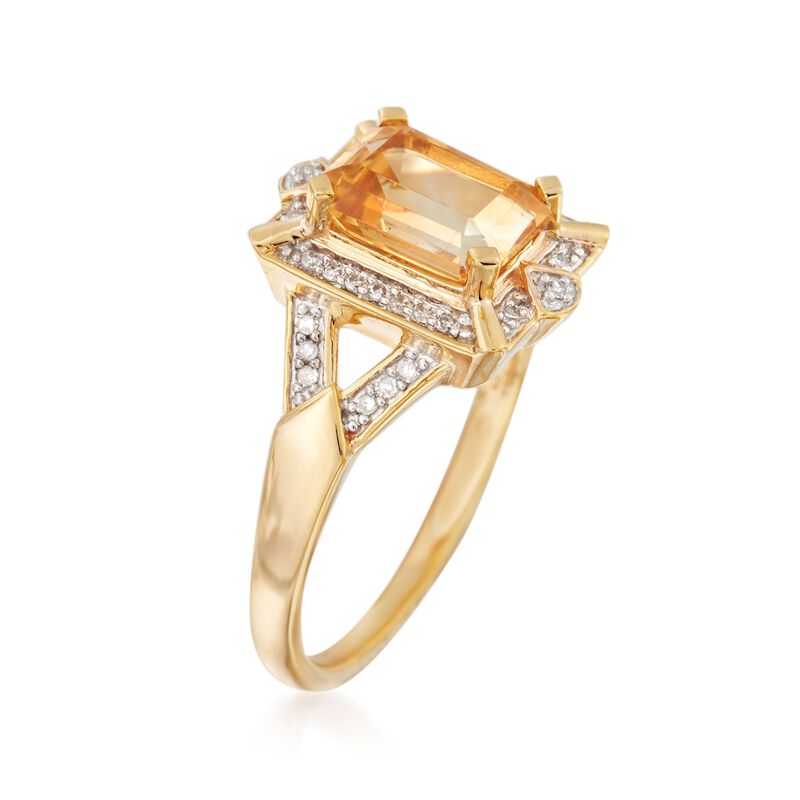 1.40 Carat Citrine and .10 ct. t.w. Diamond Ring in 18kt Gold Over Sterling image number 2