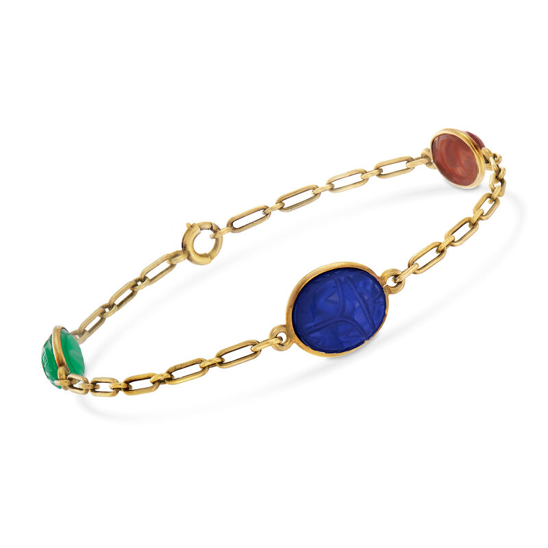 C. 1960 Vintage Multi-Gemstone Scarab Bracelet in 14kt Yellow Gold image number 0