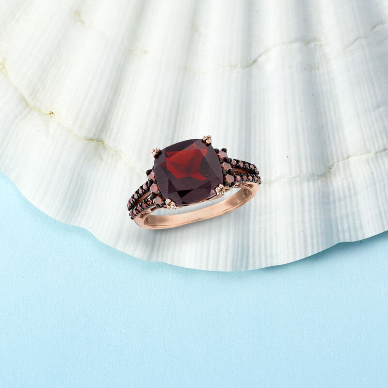 4.00 Carat Garnet and .31 ct. t.w. Red Diamond Ring in 14kt Rose Gold image number 3