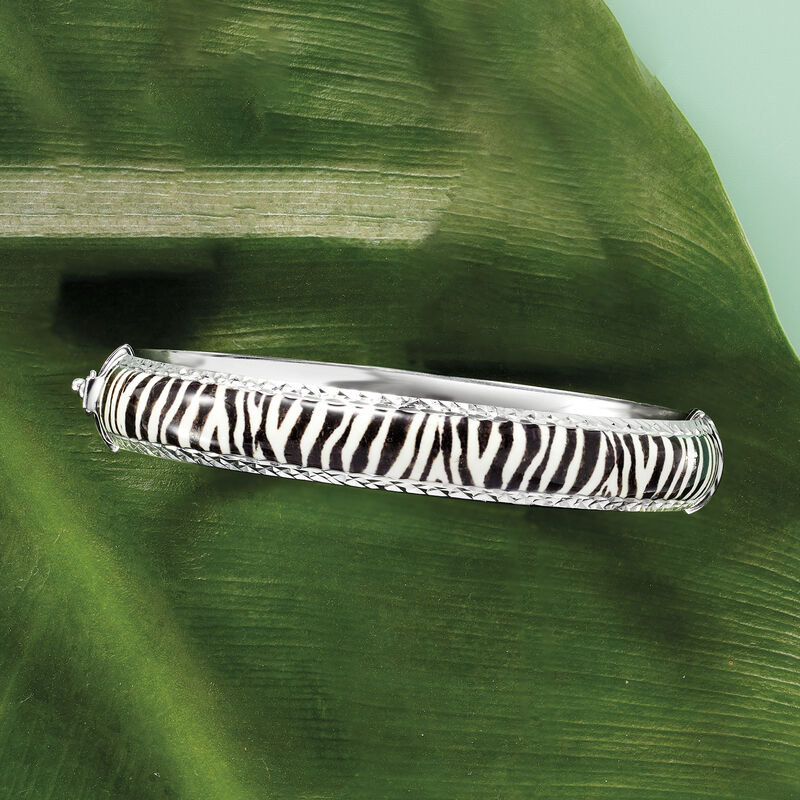 Zebra-Print Enamel Bangle Bracelet in Sterling Silver image number 2