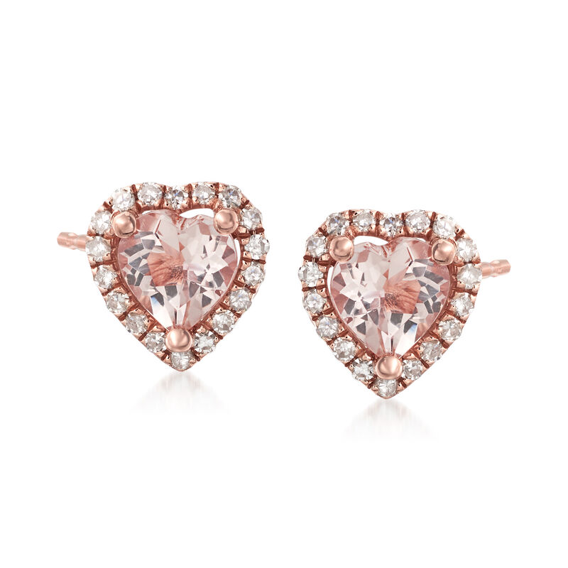 .70 ct. t.w. Morganite and .13 ct. t.w. Diamond Stud Earrings in 14kt Rose Gold image number 0