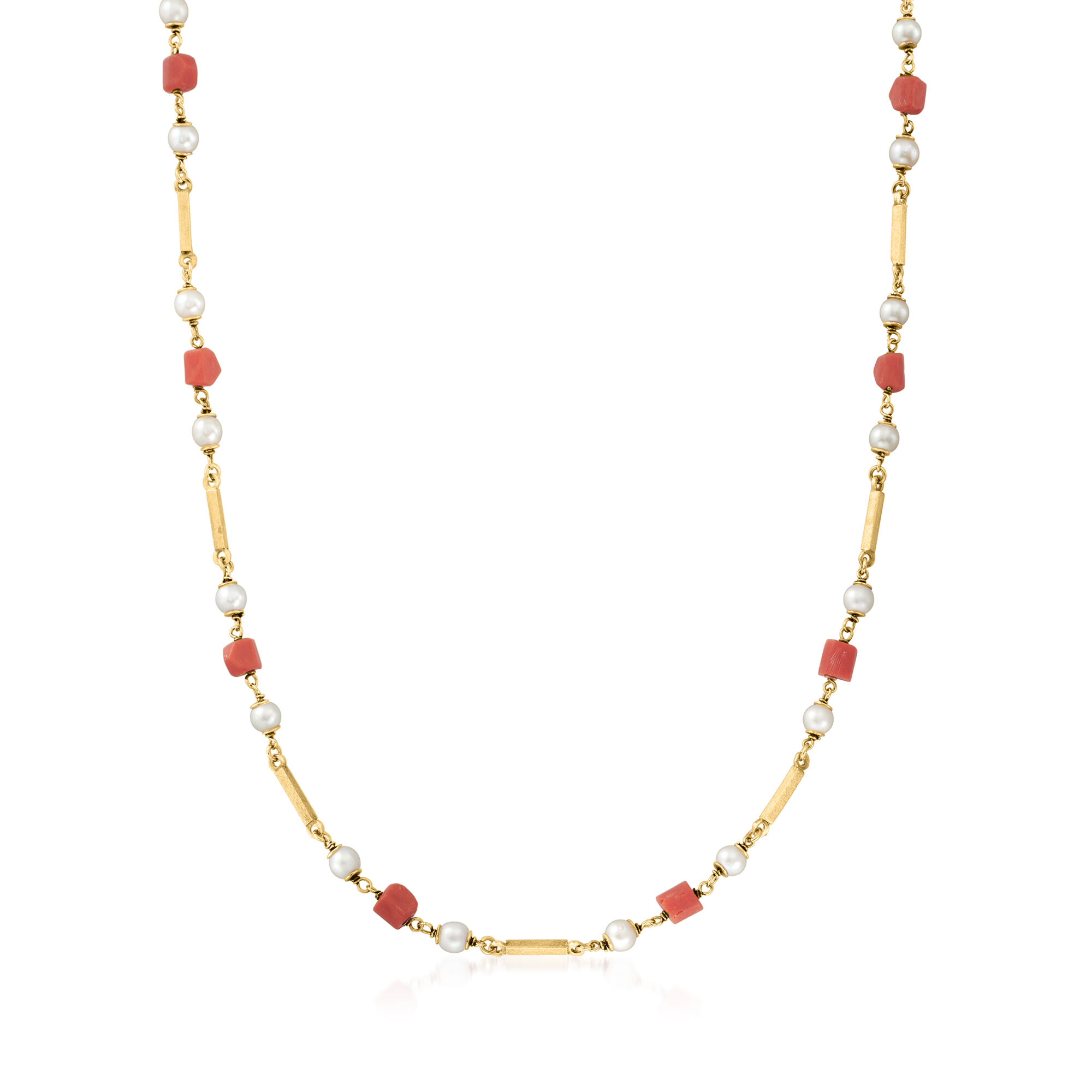C. 1970 Vintage Red Coral and 5.2mm Cultured Pearl Station