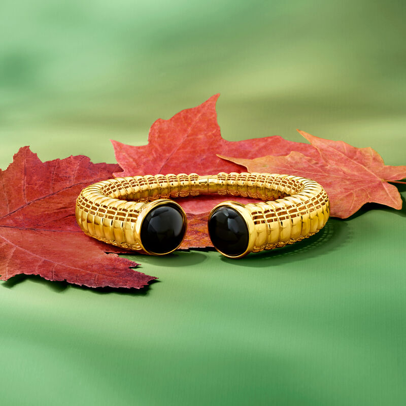 Onyx Twisted Cuff Bracelet in 18kt Gold Over Sterling image number 2