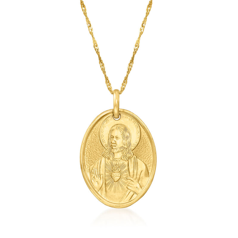 Italian 14kt Yellow Gold Sacred Heart of Jesus Pendant Necklace image number 0