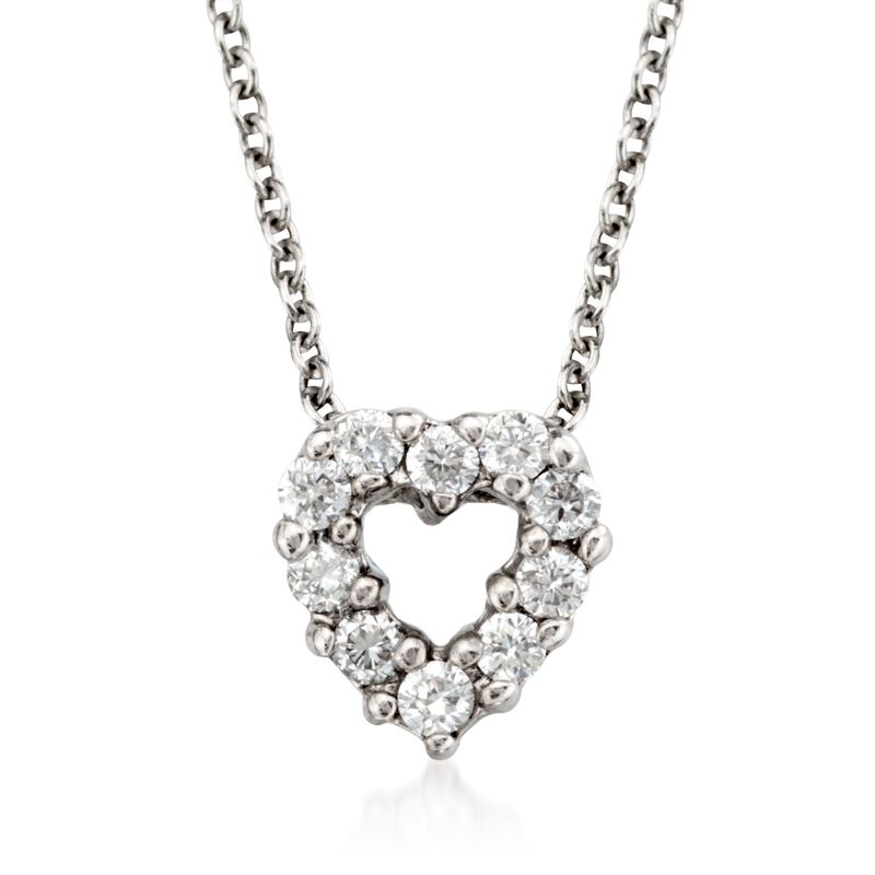Roberto Coin &quot;Tiny Treasures&quot; .11 ct. t.w. Diamond Heart Necklace in 18kt White Gold. 16&quot; image number 1