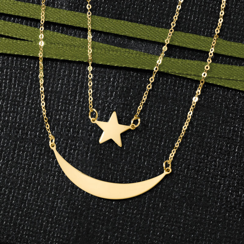 Italian 14kt Yellow Gold Moon and Star Layered Necklace image number 2